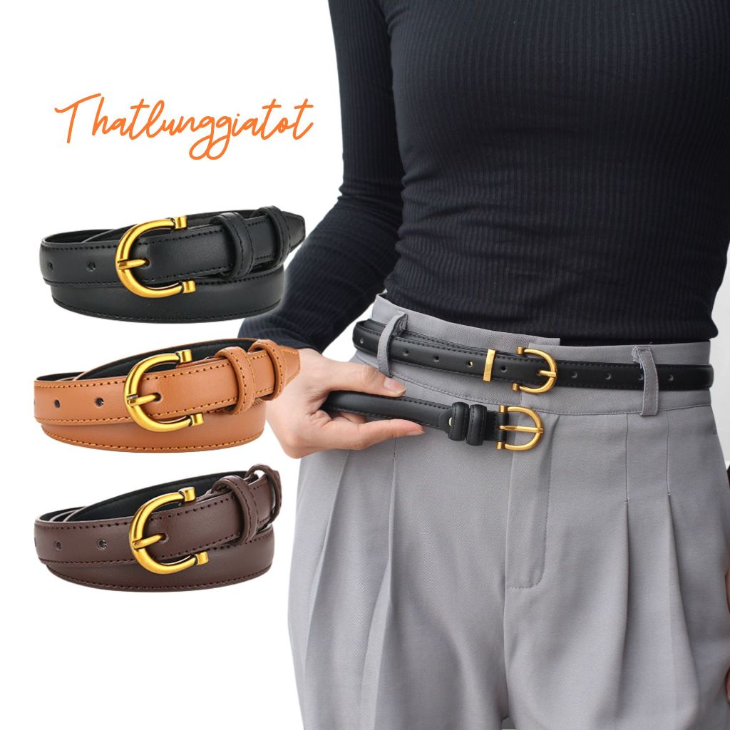 Thắt lưng nữ bản nhỏ màu vàng đồng - Dây nịt nữ da sang trọng bản 1.8cm TL091-Thắt Lưng Giá Tốt