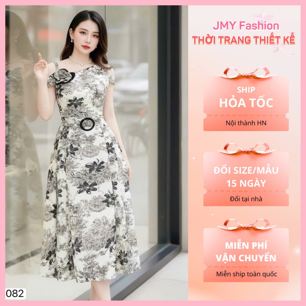 DS6082 Váy xòe đen lệch vai dáng xòe dài thiết kế [Dolce Viva Colection (DVC/ACC)]
