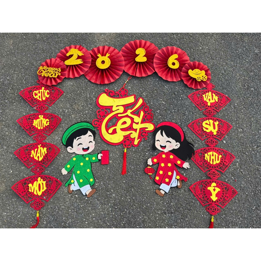 Trang Trí Tết Sét tết gỗ hình người nhiều mẫu chọn kèm câu đối trang trí tết 2026 Trang Trí Tết
