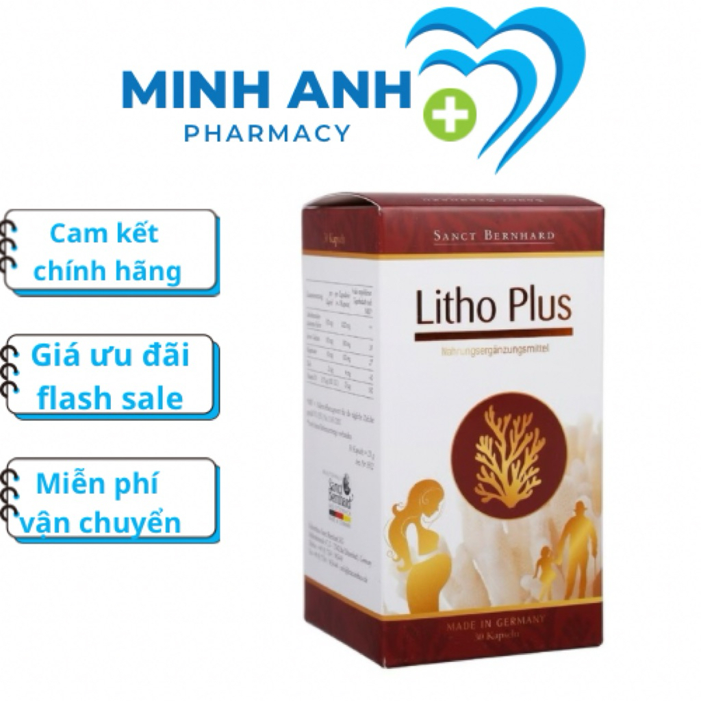 Canxi Hữu Cơ Tảo Biển Đỏ Litho Plus Lọ 60 viên Cho Bà Bầu Bổ Sung Canxi từ tảo biển-sieuthimevabe01
