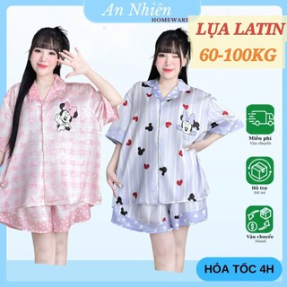  Đồ bộ  bộ đồ ngủ BIGSIZE 60-100kg  pijama đùi tay ngắn bigsize lụa Latin đồ ngủ lụa in thiết kế cao cấp dễ thương 