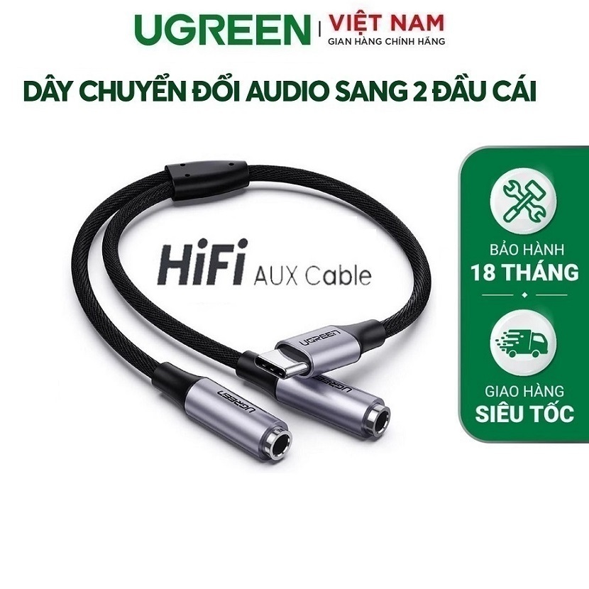 Cáp chuyển đổi Type C sang 2 cổng Audio 3.5mm chính hãng Ugreen 30732/30632/80154 dài 20cm - Bảo Hàn