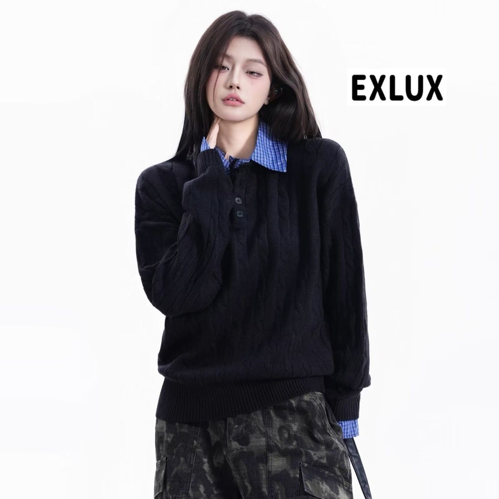 Áo len cổ polo nam – chất liệu giả da 2 mảnh, họa tiết Muggle, form thoải mái, phong cách hiện đại A