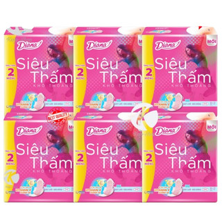 Combo 6 Gói Băng Vệ Sinh Diana Siêu Thấm Siêu Mỏng Cánh 23cm (Gói 8+2 Miếng)