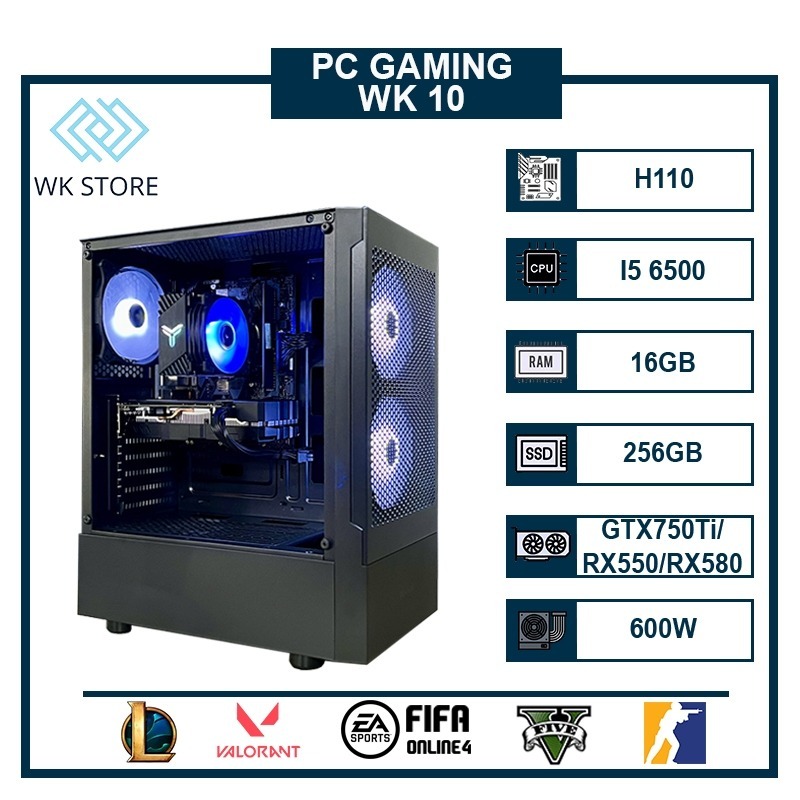 Thùng PC WK-10 I5 6500, Ram 16GB, SSD 256GB | VGA GTX 750Ti /RX 550 /RX 580, Mới BH 36T