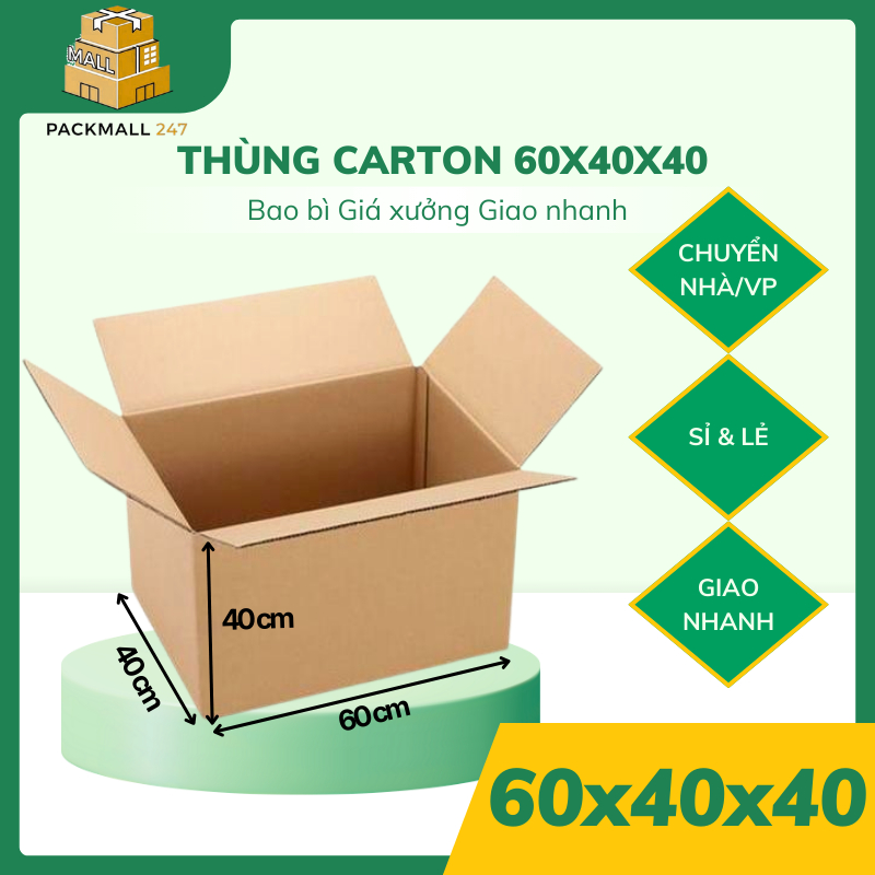 60x40x40 Thùng carton chuyền nhà, Hộp carton to chuyển văn phòng Chất Liệu 3 Lớp Cứng Cáp