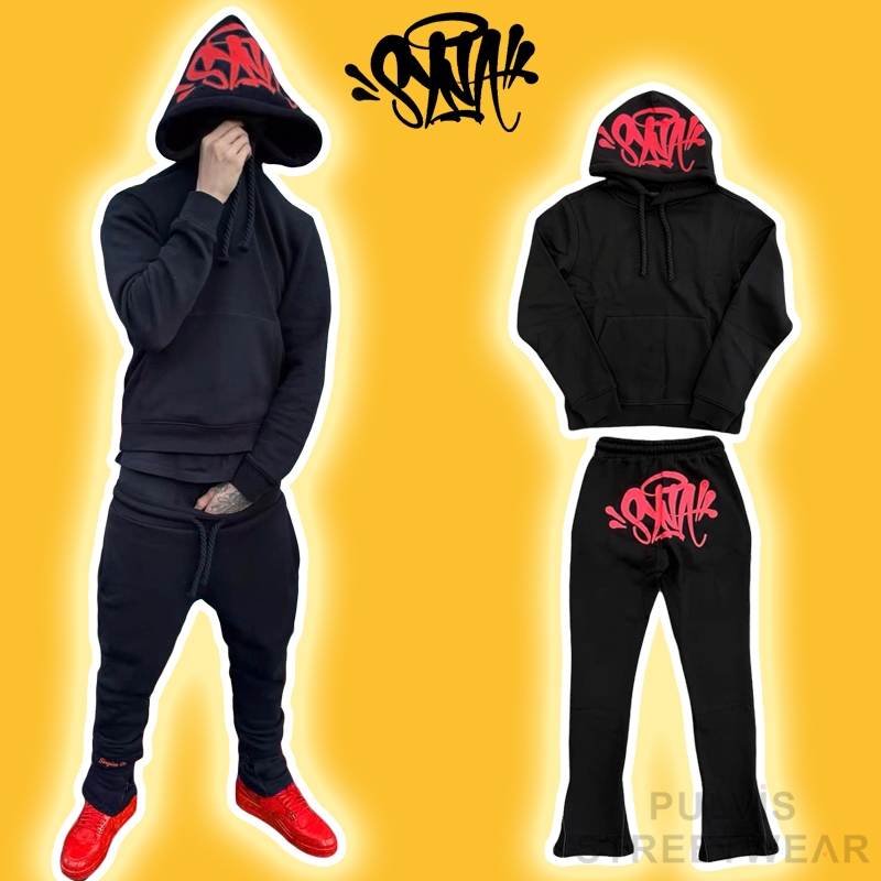 ⚡️[Hight Quality] - Bộ Quần Áo Syna World Logo Tracksuit Black/Red, Set Quần áo Syna nỉ bông drip, S