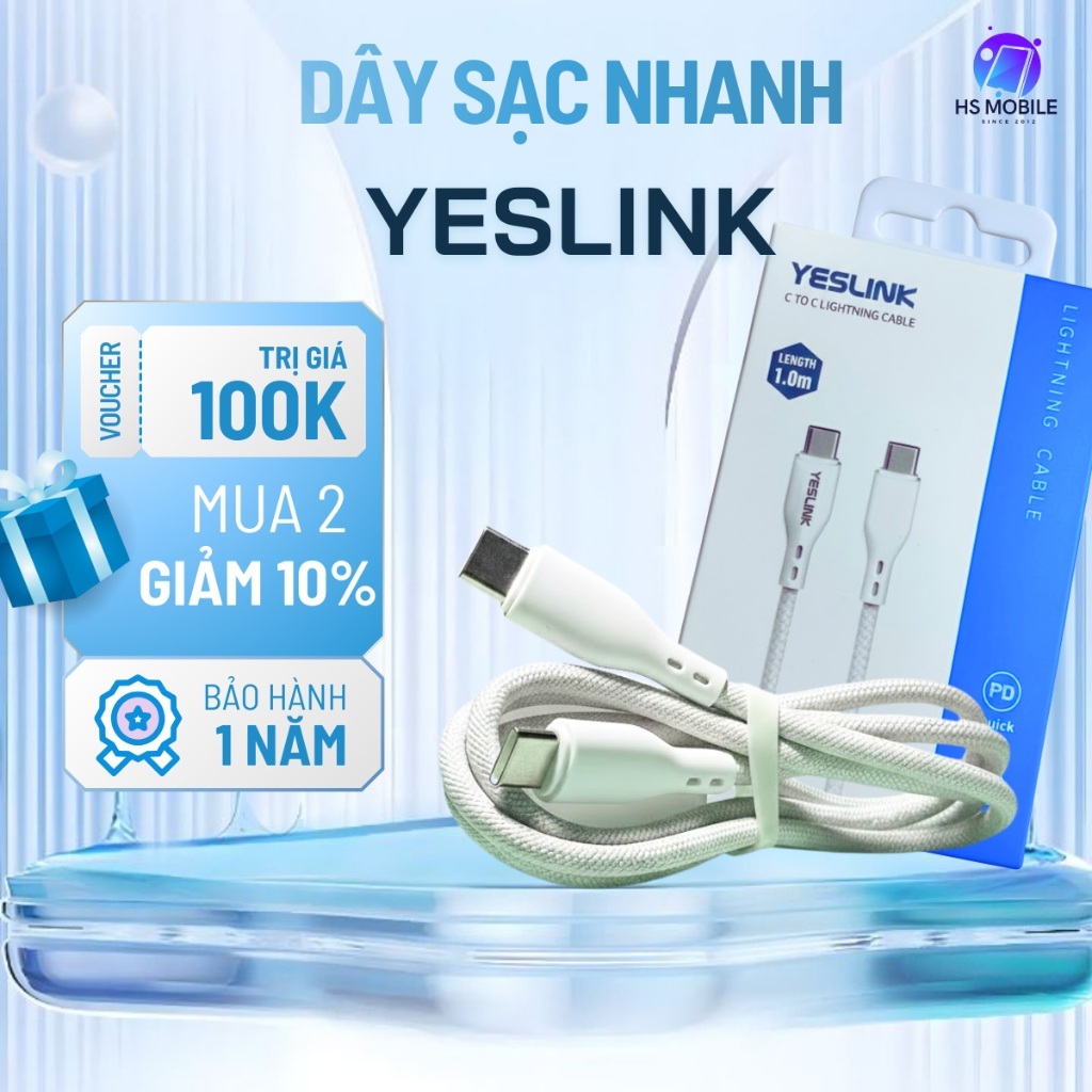 Dây sạc nhanh YESLINK 60W chân C-C – Cáp sạc PD dùng cho iPhone 15 đến 17, chống đứt, bền bỉ