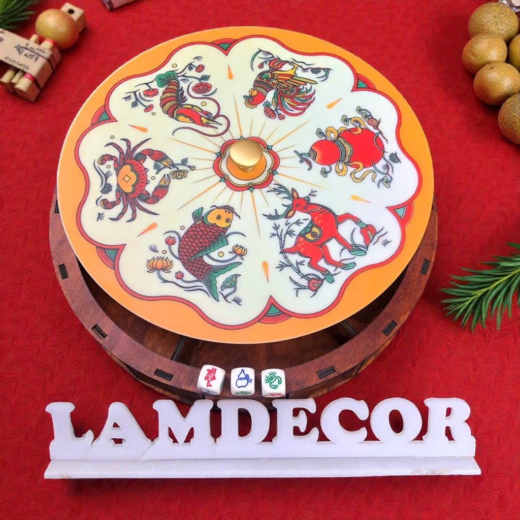 Khay Gỗ Đựng Bánh Kẹo,Mứt Tết | Gỗ Plywood 5mm,Nắp Mica In UV Bộ Bầu Cua | LamHouse Free in tên,logo