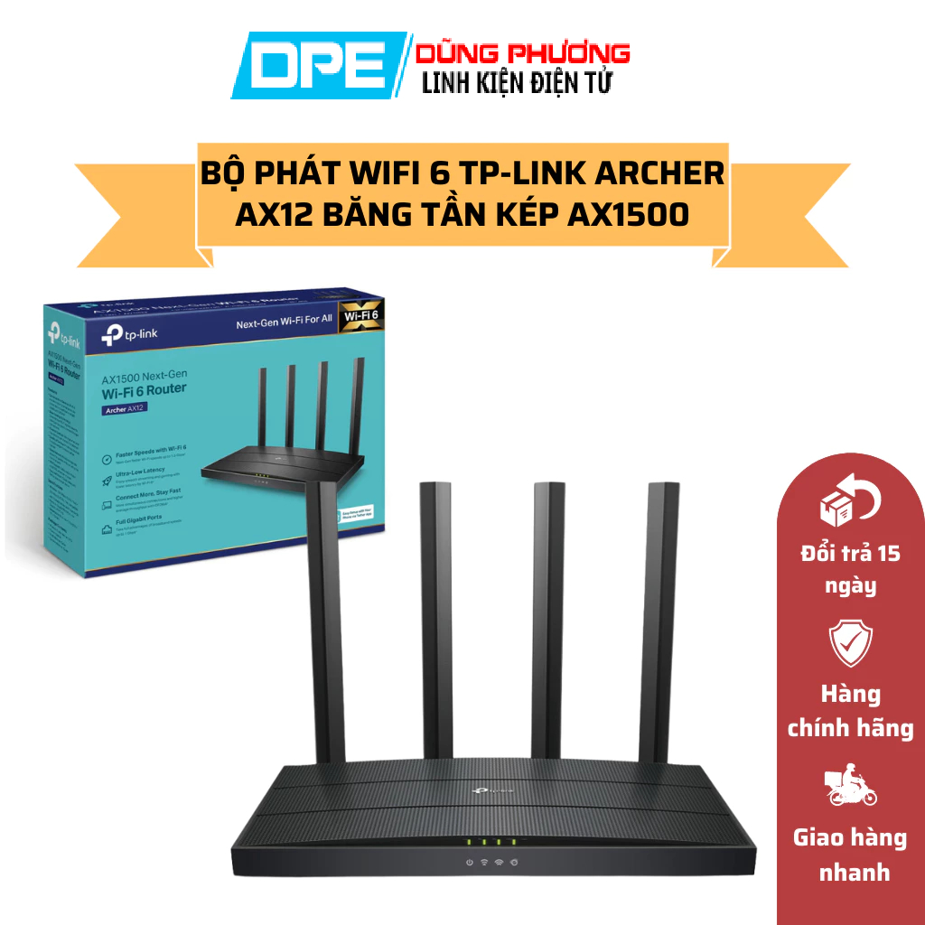 Hàng Chính Hãng - Bộ Phát Router WiFi 6 TP-LINK Archer AX12 Băng Tần Kép AX1500