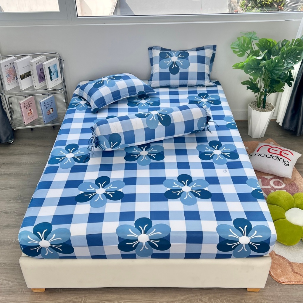 Bộ ga giường 4 món REE Bedding R433 chất thun lạnh 3D đủ size drap trải nệm 1m2 1m4 1m6 1m8 2m