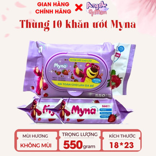 Thùng 10 Gói Khăn Ướt Myna 550Gr Không Mùi - 3 Màu Lựa Chọn Cho Bé , An Toàn , Mềm Mại trẻ em, em bé (5 BỊCH VÀ 10 BỊCH)
