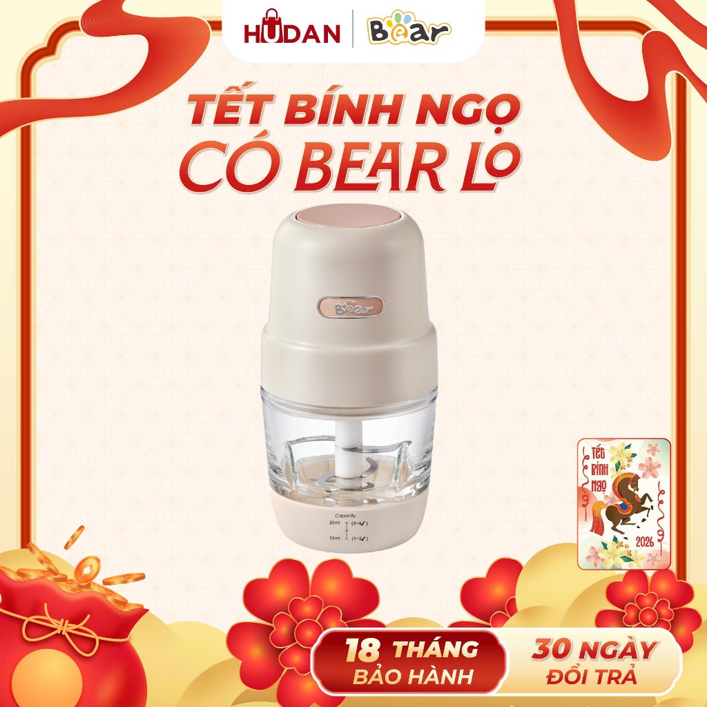 Máy xay ăn dặm BEAR 0.3L-8 lưỡi CH-4H02S lưỡi dao inox 304 máy xay cầm tay ăn dặm cho bé BH 18 tháng