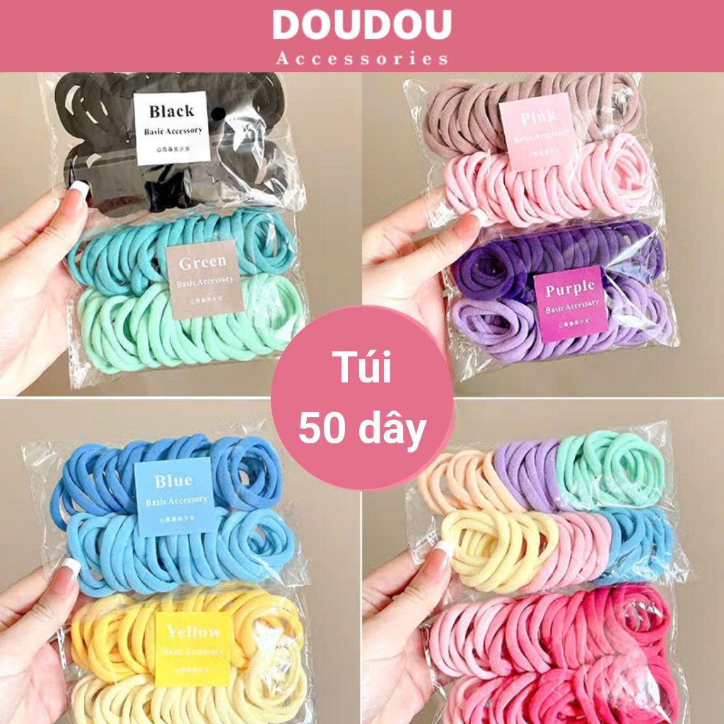 Set 50 dây cột tóc Doudou Dây buộc tóc nữ phong cách Hàn Quốc Chun cột tóc nhiều màu xinh xắn PJ038