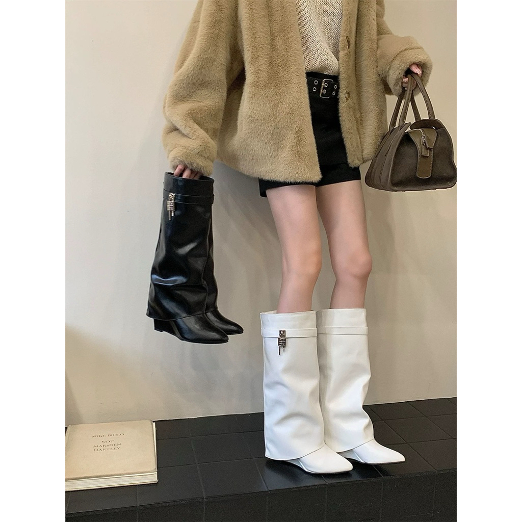 Boots - Bốt Đùi Cao Cổ Da nhăn Mũi Nhọn Khóa Kéo Bên 5103 - HAIANH SHOES