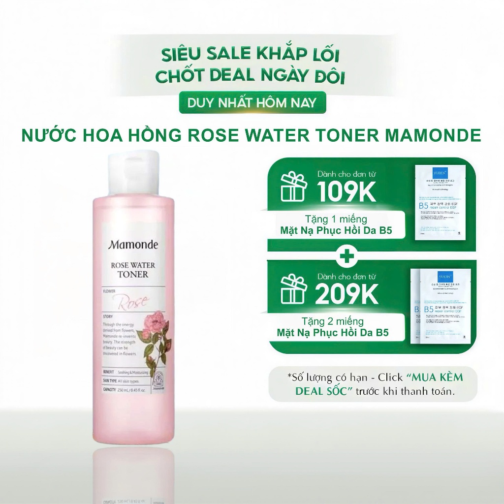 Nước Hoa Hồng Rose Water Toner Mamonde 250ml Dành Cho Mọi Loại Da - A01