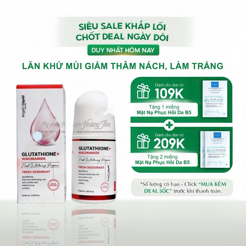 Lăn khử mùi giảm thâm nách, làm trắng da Angel's Liquid Glutathione 60ml