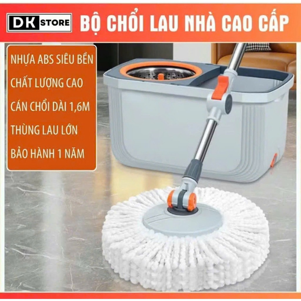 Bộ cây lau nhà DKSTORE PRO MAX(1 thùng + 1 cây lau +3 bông lau) tự vắt thông minh