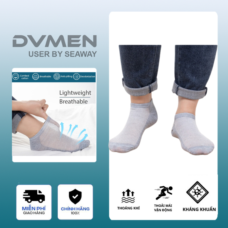 Combo gồm 4 đôi tất vớ cổ ngắn thông hơi hàng cao cấp màu xám