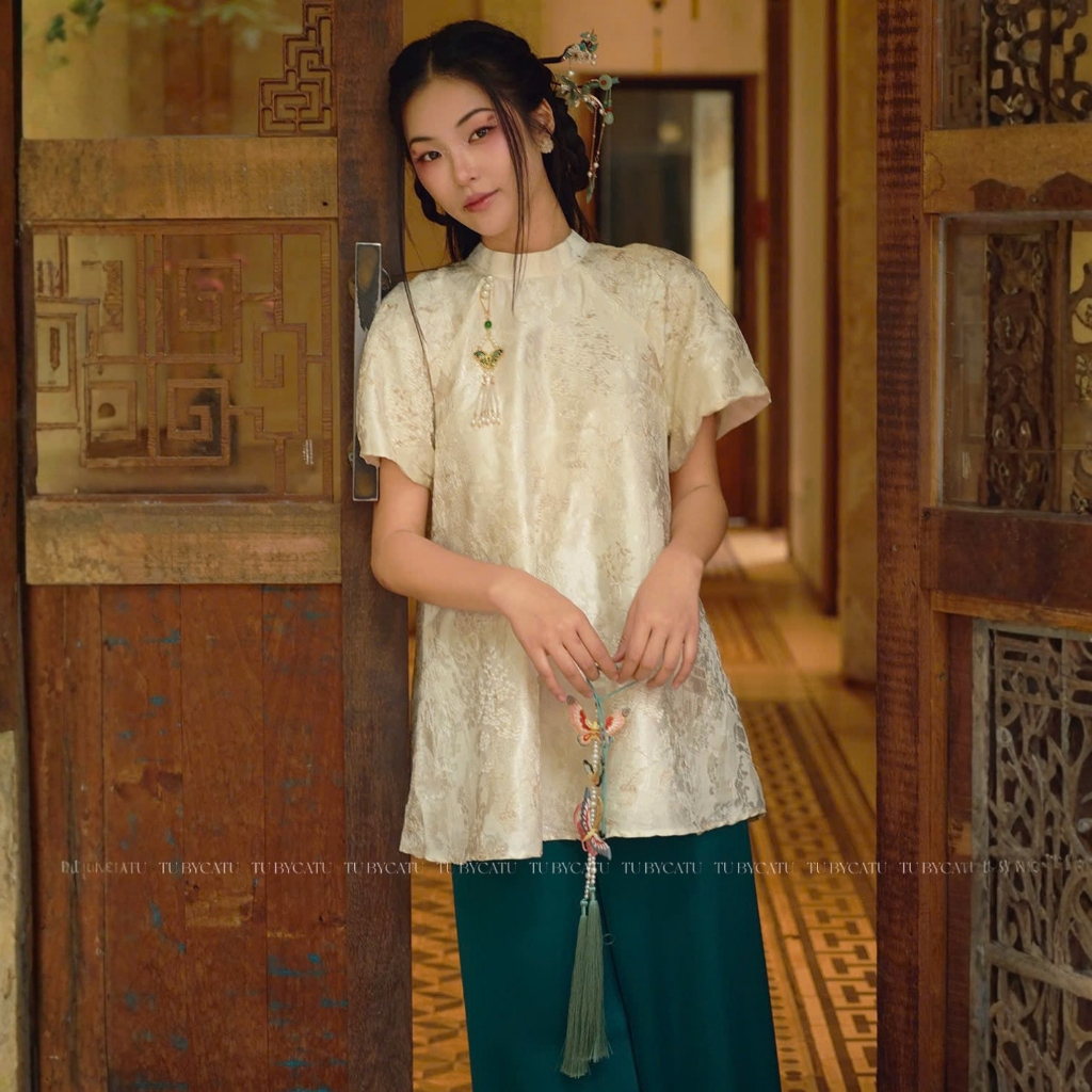  TUBYCATU | Áo Gấm Cổ Tàu Họa Tiết An Bình  KHÔNG KÈM QUẦN - PHỤ KIỆN  