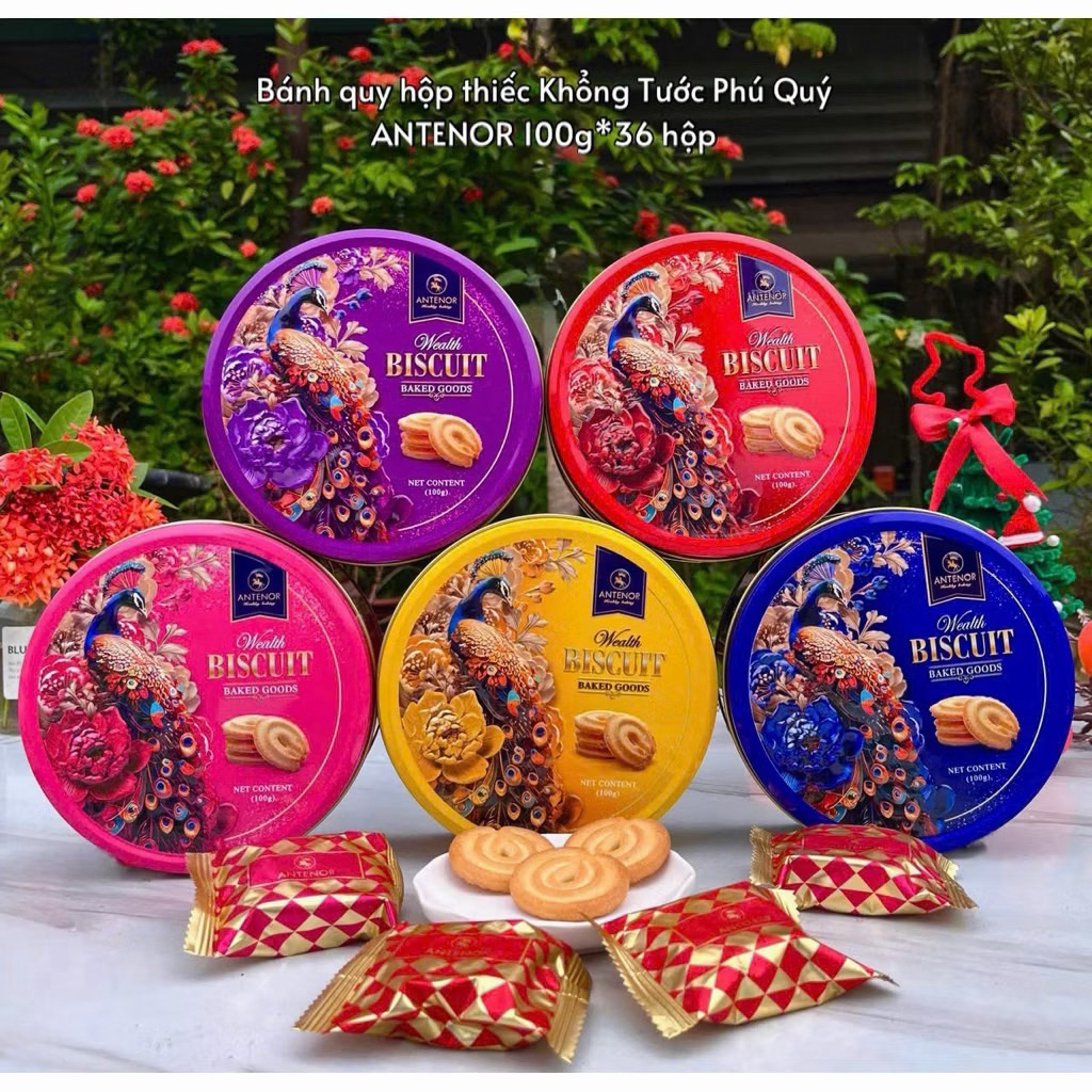 Bánh Quy Hộp Thiếc Khổng Tước Phú Quý Cookies 100gr