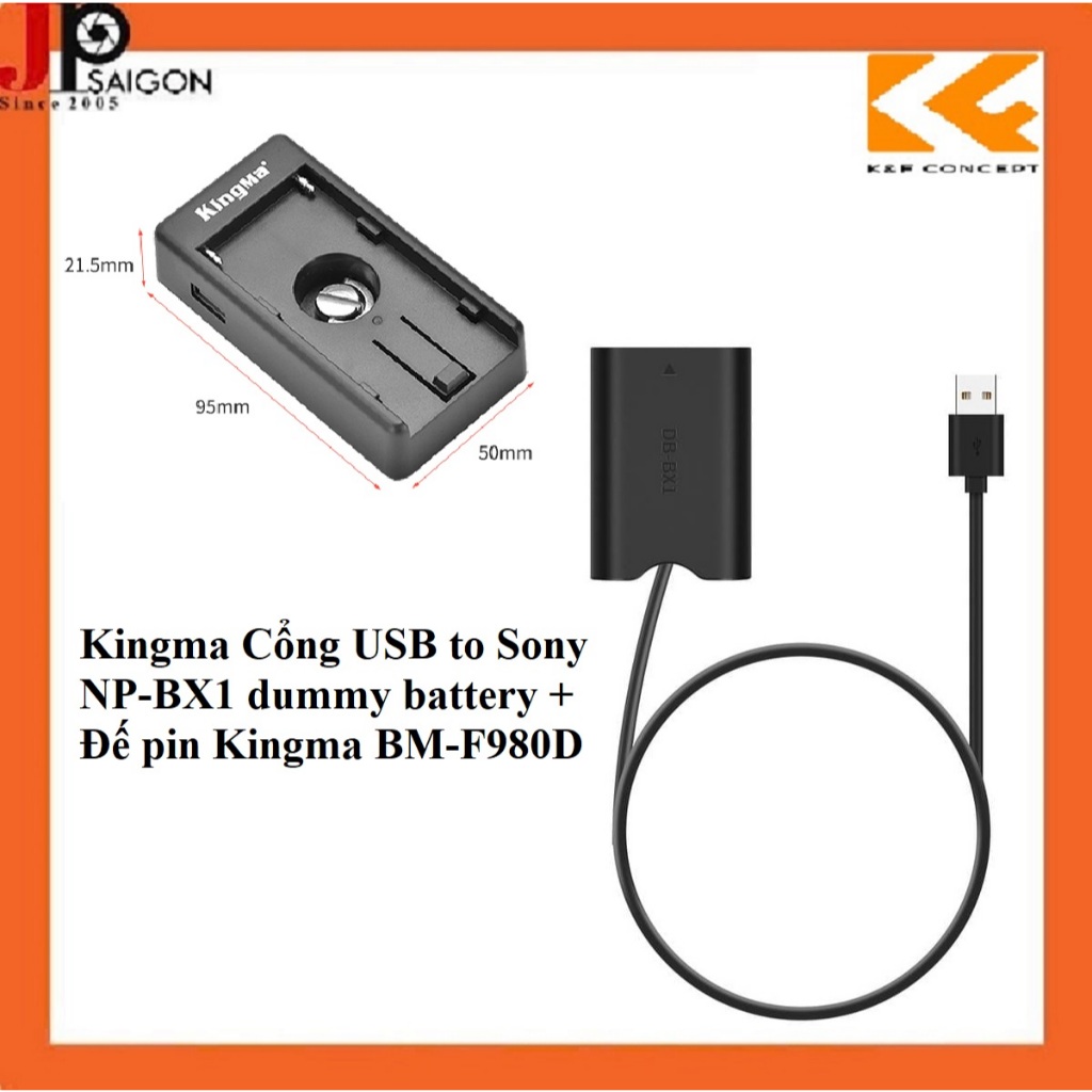 Giả pin Kingma Cổng USB to Sony NP-BX1 dummy battery + Đế pin Kingma BM-F980D
