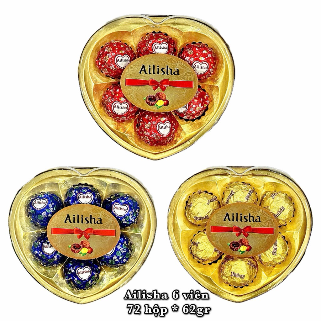 Kẹo Socola Sữa Hạnh Nhân AILISHA Hình Tim 62gr 6 Viên
