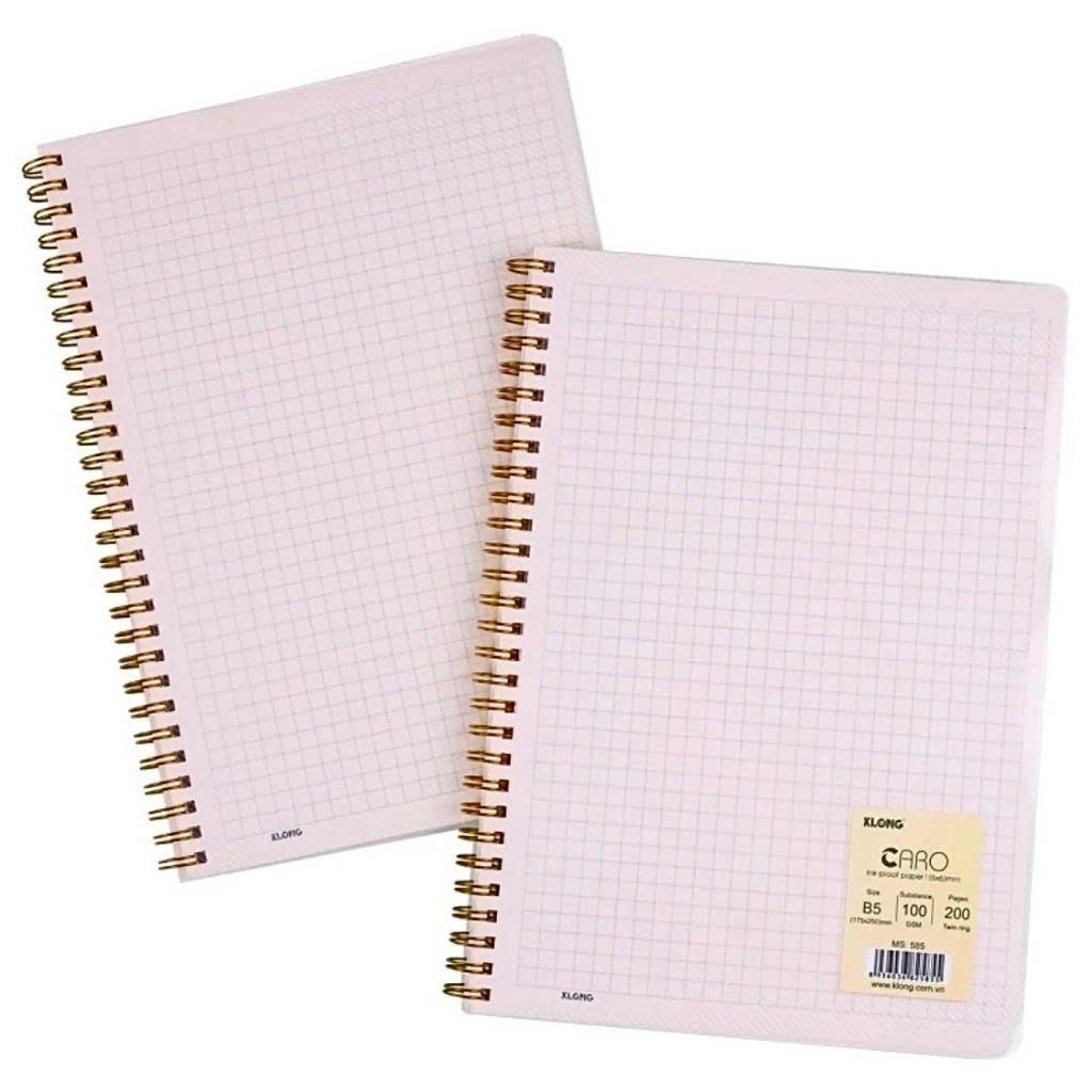 Vở Caro Lò Xo B5 KLong (120/200 trang) Có Bìa Nhựa, Sổ Lò Xo Caro Klong MS 584, MS 585