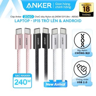   KHÔNG DÙNG CHO IP 14 TRỞ XUỐNG  Cáp sạc nhanh Anker Zolo USB-C to USB-C công suất 240W 1M Chất liệu nylon - A8060 
