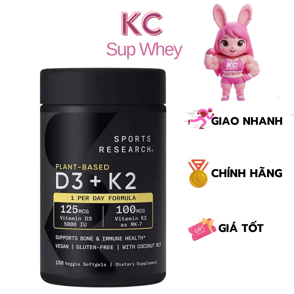 Viên uống hỗ trợ xương khớp Sports Research - SR Vitamin D3+K2 (160 viên)