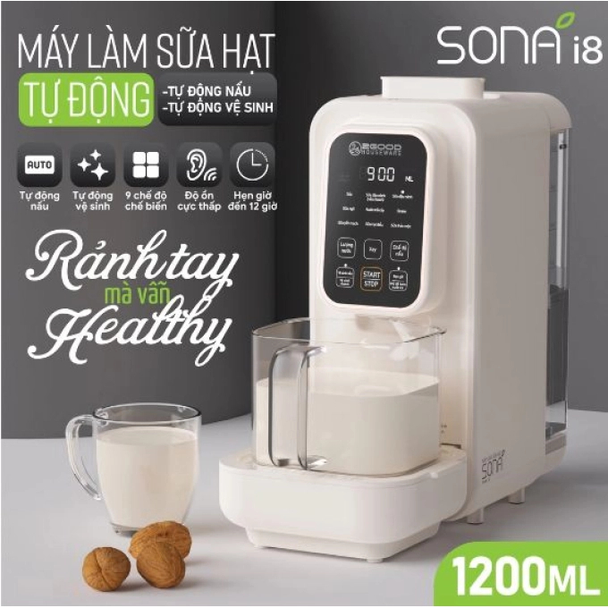 Máy Làm Sữa Hạt Tự Động 2GOOD SONA i8 (1,2 Lít) - Tự Động Nấu, Tự Động Vệ Sinh, Ca Thủy Tinh