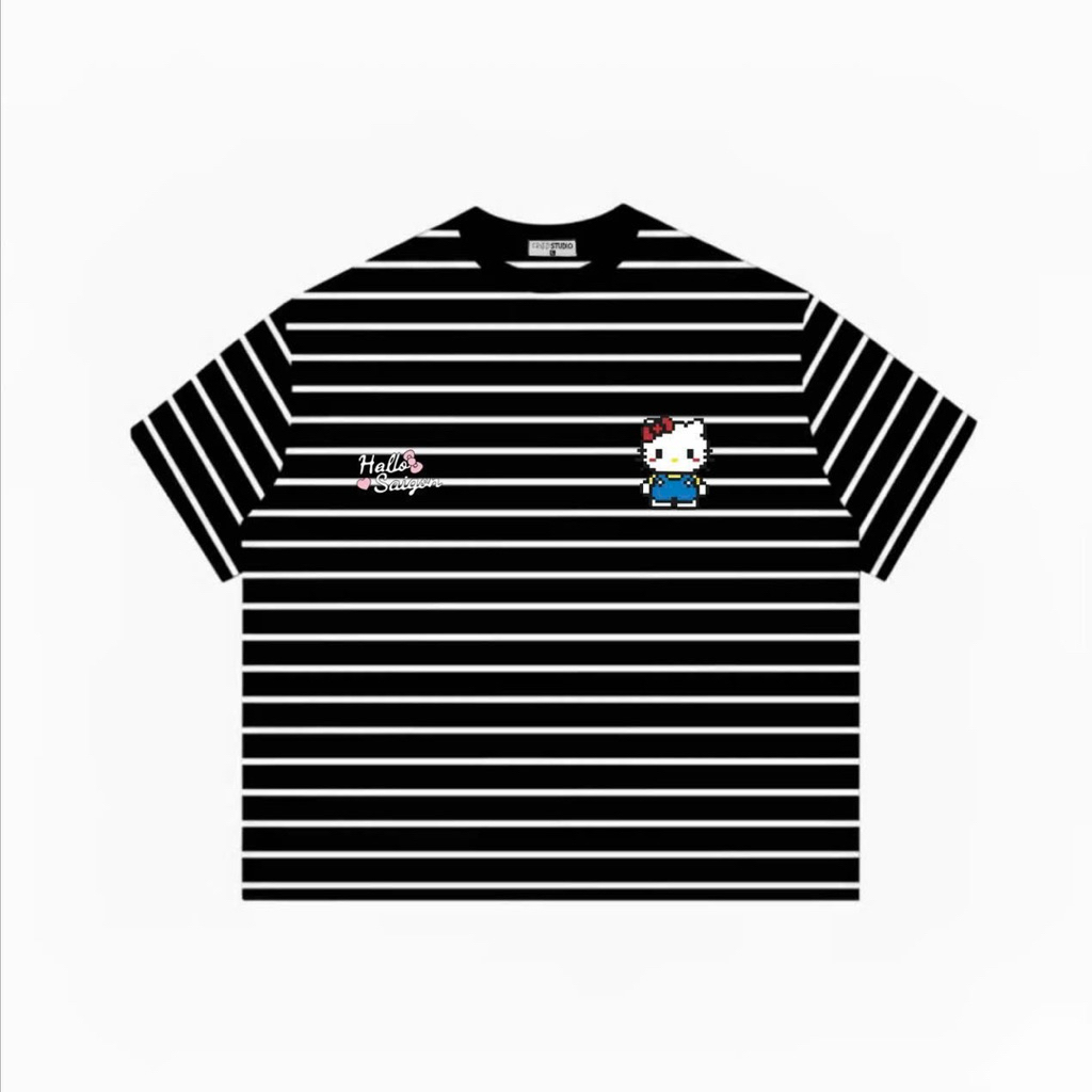 ÁO THUN TAY LỠ KẺ SỌC - kitty habo tay lỡ