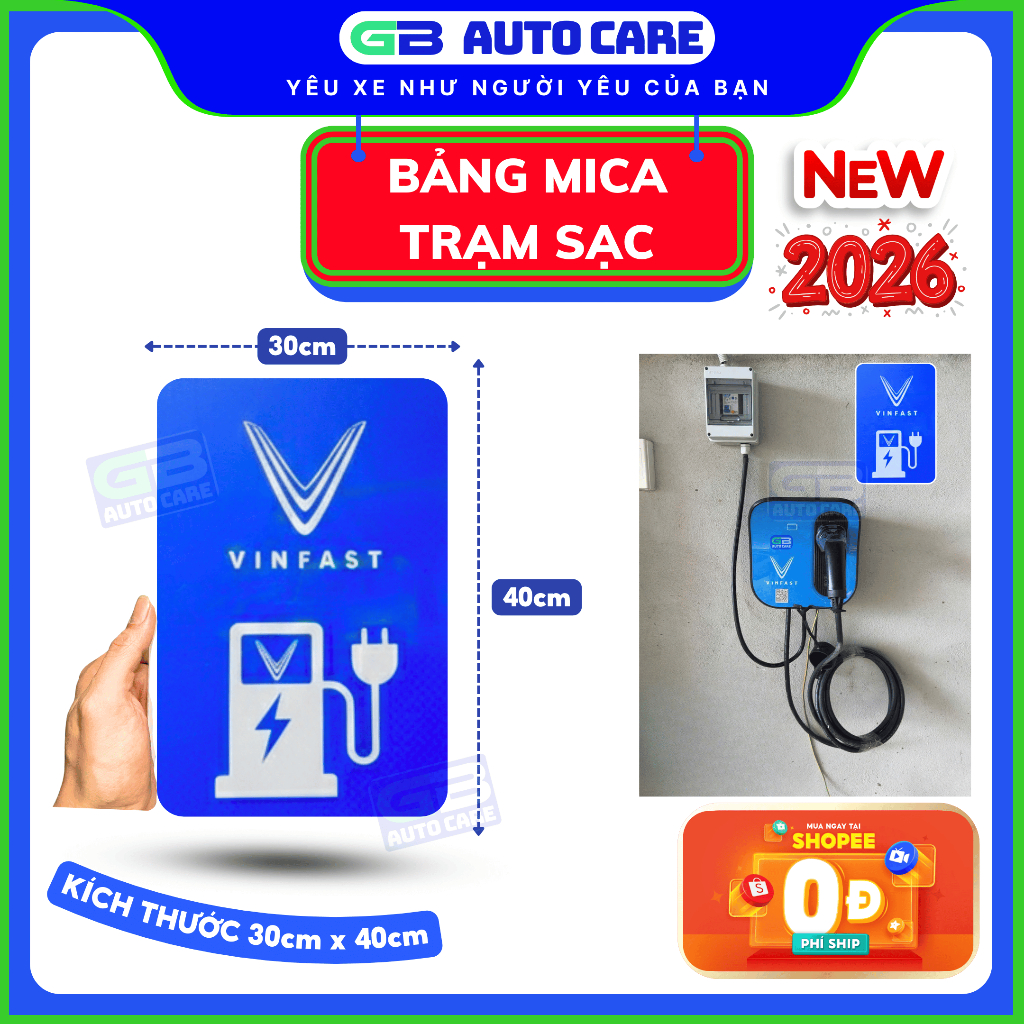 [Hỏa tốc] GB AUTO - Bảng mica tiêu chuẩn TRẠM SẠC Ô TÔ ĐIỆN VINFAST