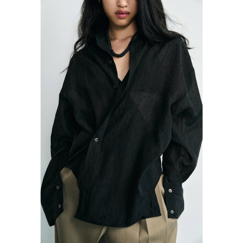 Áo Sơmi /ou'ba:d/ Dài Tay Oversize Mỏng Nhẹ Màu Đen, Kem, Nâu Size S M