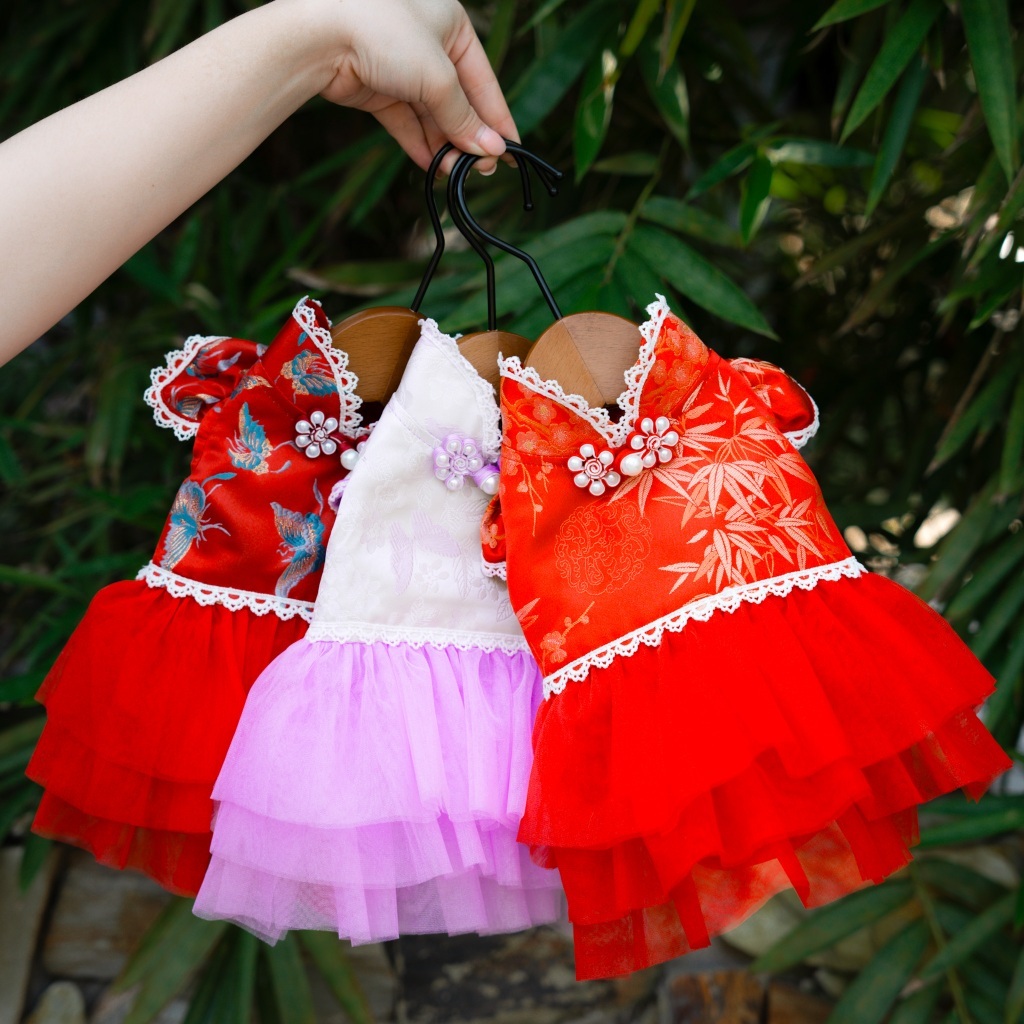 Đầm Tết Cho Thú Cưng, Váy Tết 2026 Cho Chó Mèo Tịnh Điệp Sương Hihapets VTG5