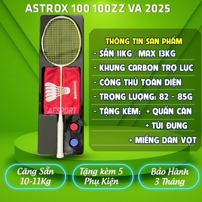Vợt cầu lông Astrox 100zz VA 2025 Full hộp căng sẵn cước 11kg tặng kèm quấn cán và phụ kiện
