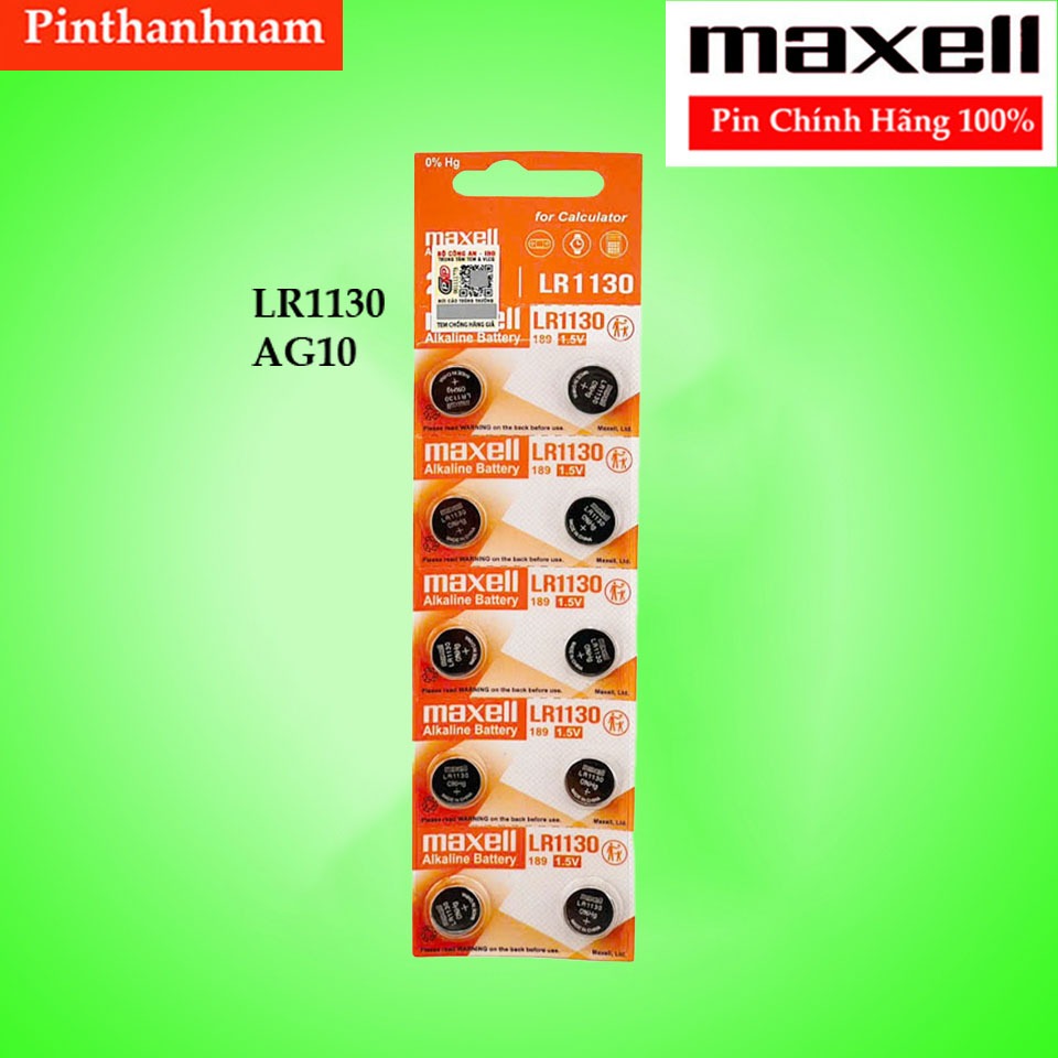 Pin LR1130 AG10 LR54 Maxell Vỉ 10 Viên Chính Hãng Thay Máy Tính Casio
