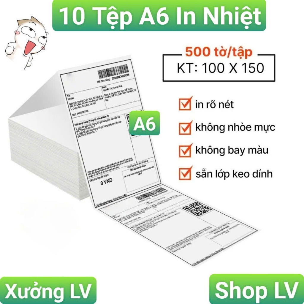 ❌ComBo 10 Tệp A6❌GIẤY IN NHIỆT DECAL A6 -100x150MM /Tệp 500 Tờ, In Bill Shopee. [TTLV]