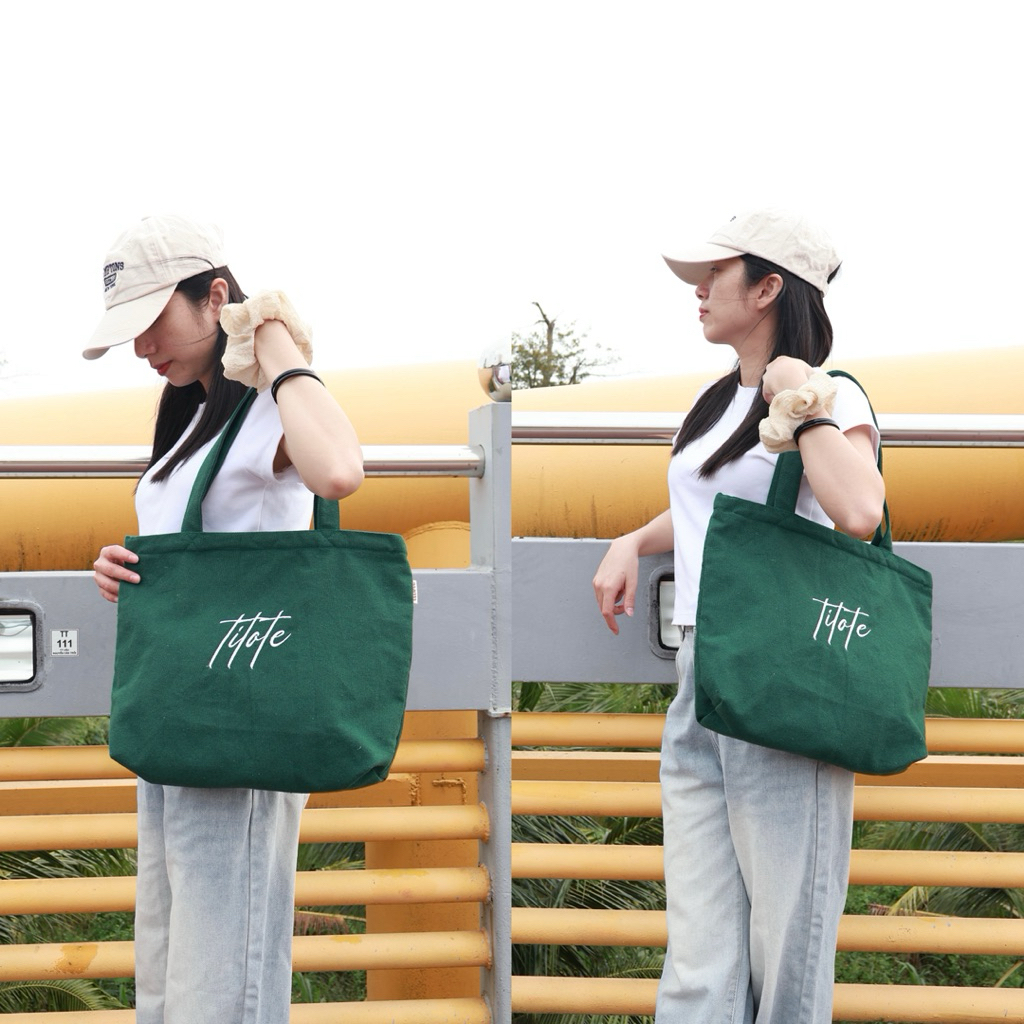 Túi TITOTE - 3 màu xanh rêu, đỏ đô, trắng - Túi tote vải canvas, túi đeo vai 2 lớp dáng ngang