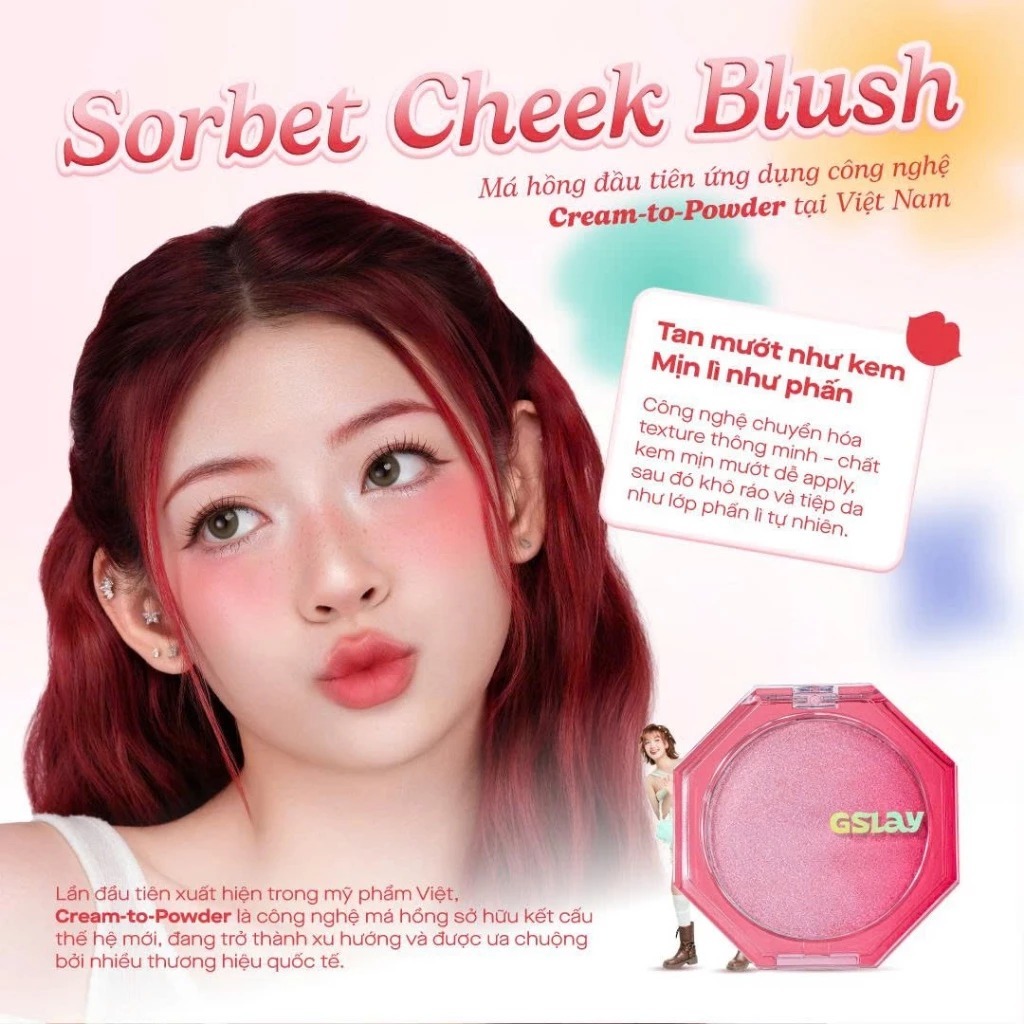 Má Hồng Kem Hoá Phấn GSLAY Sorbet Cheek Blush thuần chay mịn lì và nhũ dễ tán bền màu (5gr)
