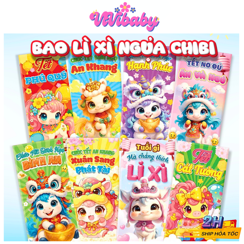Combo 100 Bao Lì Xì Ngựa Chibi Lixi Tết 2026 Truyền Thống Giá Rẻ Mẫu Mã Đa Dạng - Đồ Chơi VIVI BABY