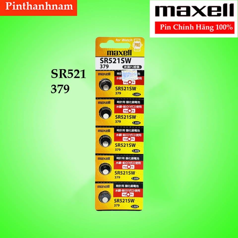 Vỉ 5 Viên Pin Maxell SR521 / 379 / SR521SW Thay Pin Đồng Hồ Đeo Tay