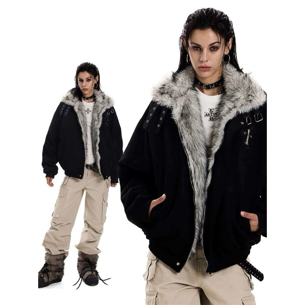 Áo Khoác Stressout Phối Lông Trần Bông Unisex Dáng Rộng Phong Cách Streetwear | BigBuy360 - bigbuy360.vn