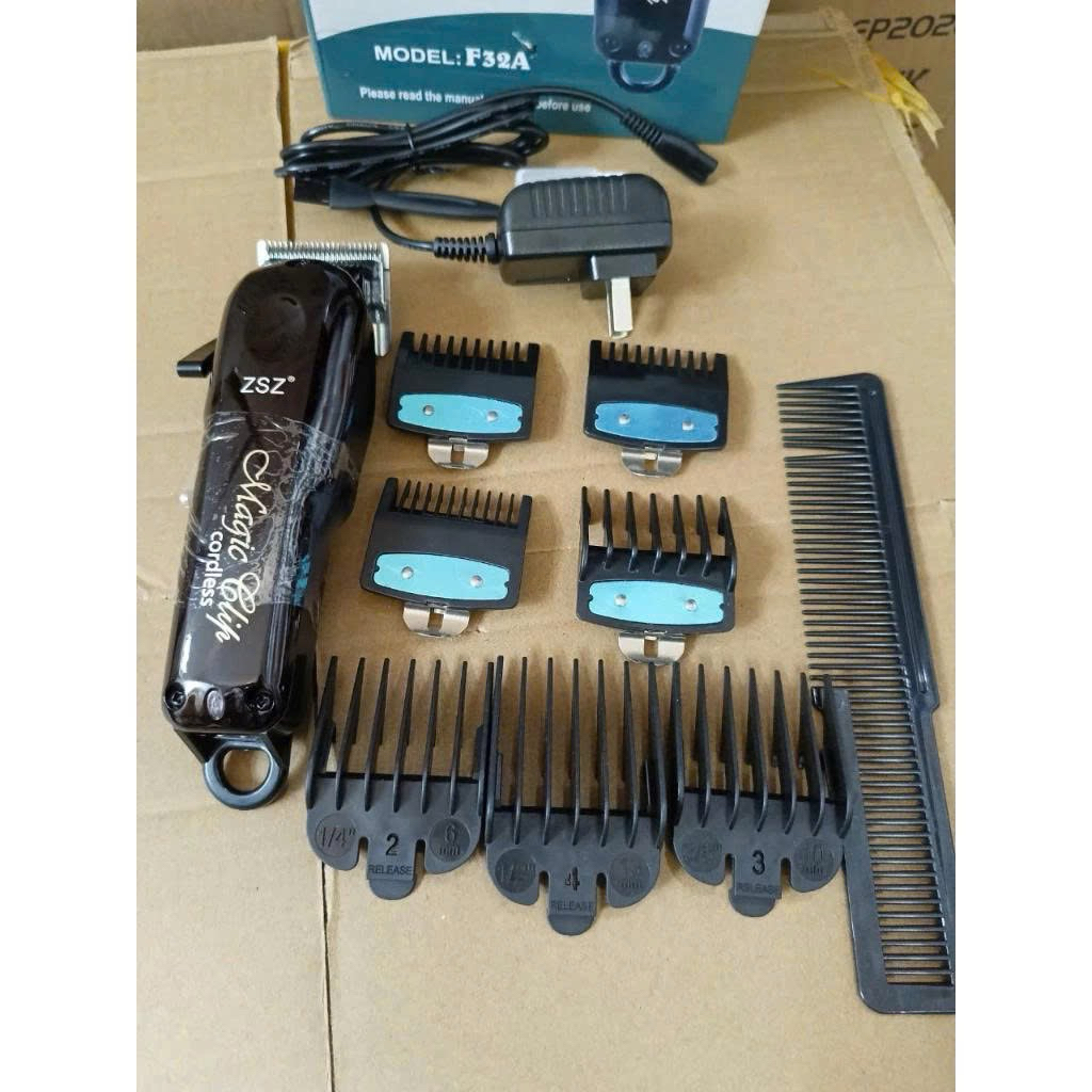 Tông đơ cắt tóc lưỡi kép F32A pin trâu kèm đốc sạc