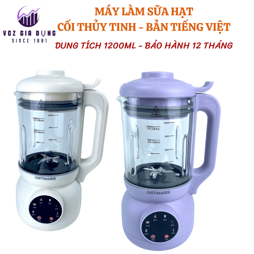 MÁY LÀM SỮA HẠT BẢN TIẾNG VIỆT , MÁY LÀM SỮA HẠT OSTMARS DUNG TÍCH 1200ML BẢO HÀNH 12 THÁNG