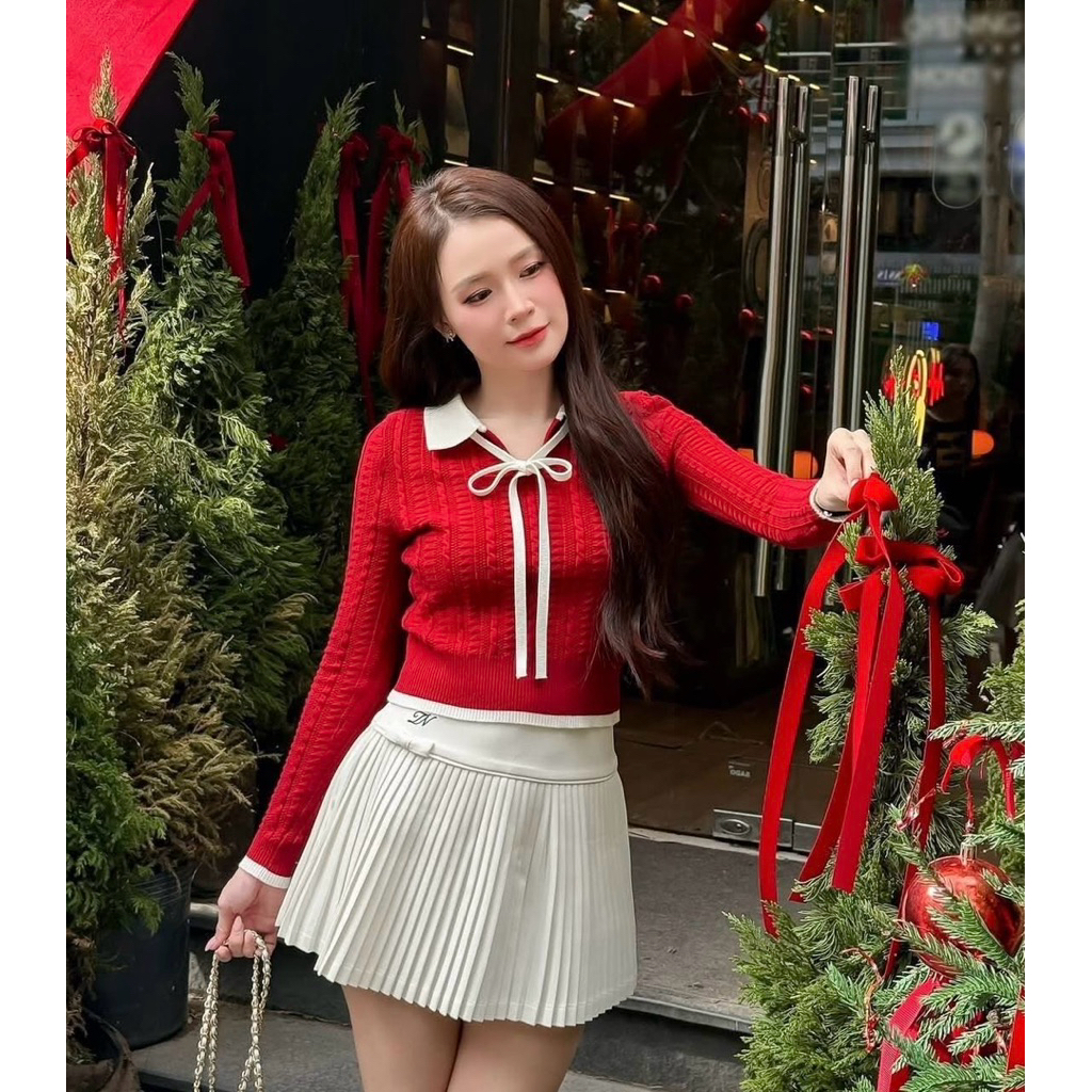 ÁO LEN VẶN THỪNG CỔ NƠ HELEN TOP ĐỎ TI NGOAN | BigBuy360 - bigbuy360.vn