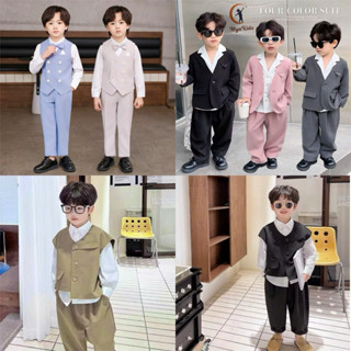  Bộ Vest Bé Trai 3 Chi Tiết Phong Cách Hàn Quốc Thiết Kế MyaKidz Size 12-40kg 