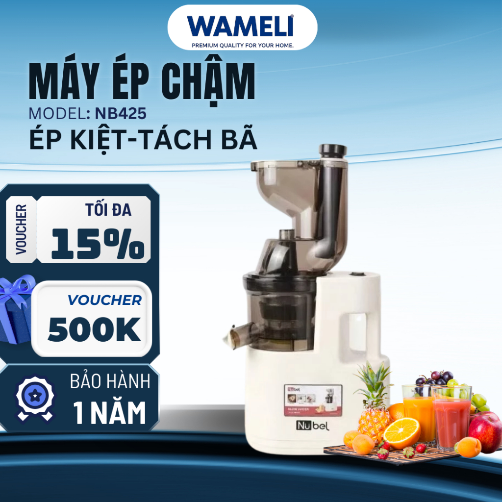 Máy ép chậm trái cây Nubel NB425 5l 500W ép kiệt ít bã giữ trọn dưỡng chất dễ vệ sinh