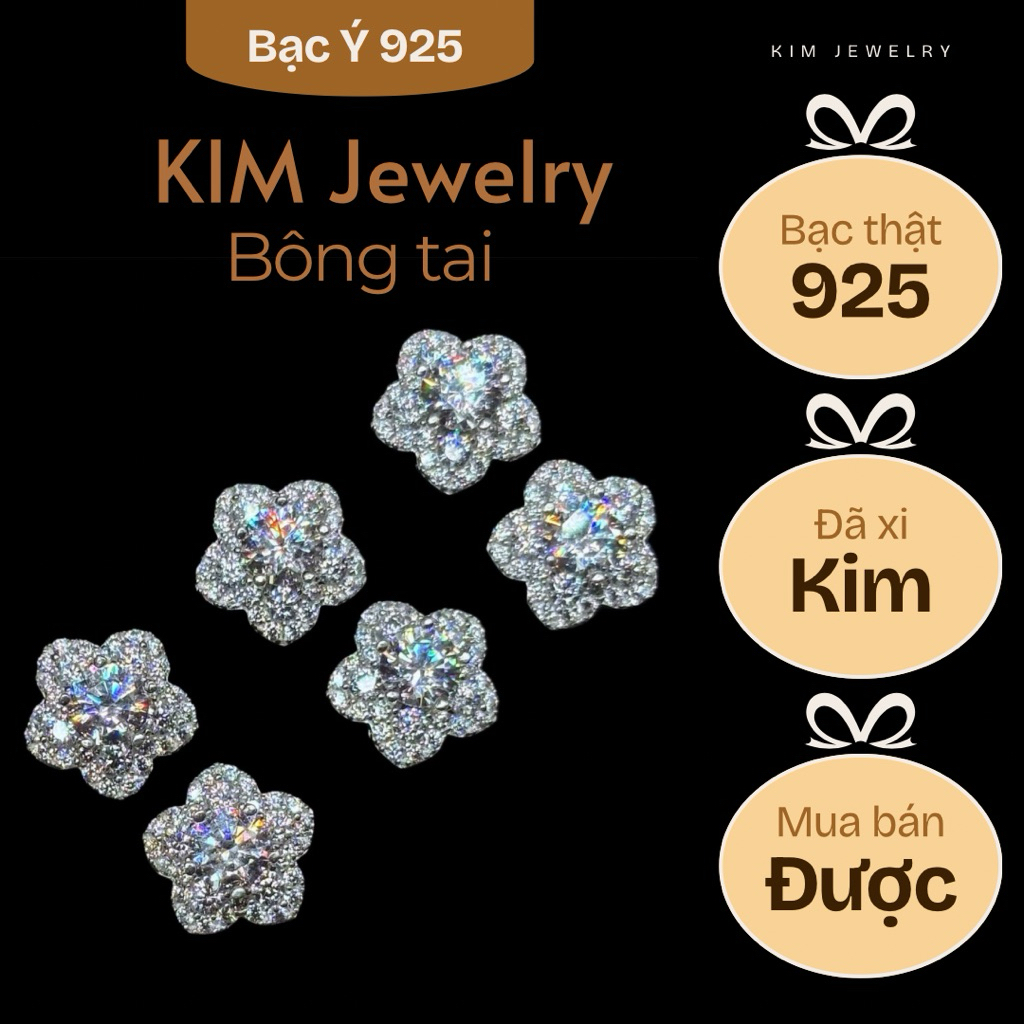 Bông tai bạc Ý 925 nữ xi bạch kim đeo hằng ngày – KIM JEWELRY