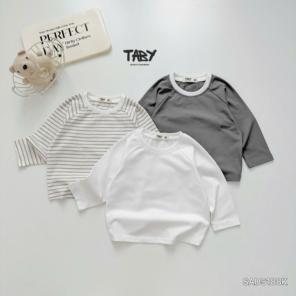 SAD5188K Áo thun dài tay phối zaclang Taby Kids, chất liệu thun co giãn phối khuy cổ cho bé trai 8-2